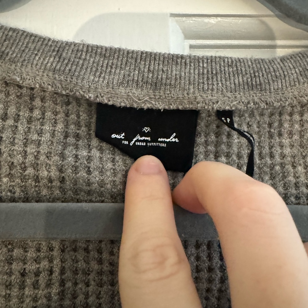 Gray Ribbed Button-Up Women's Top - Picture 2 of 2